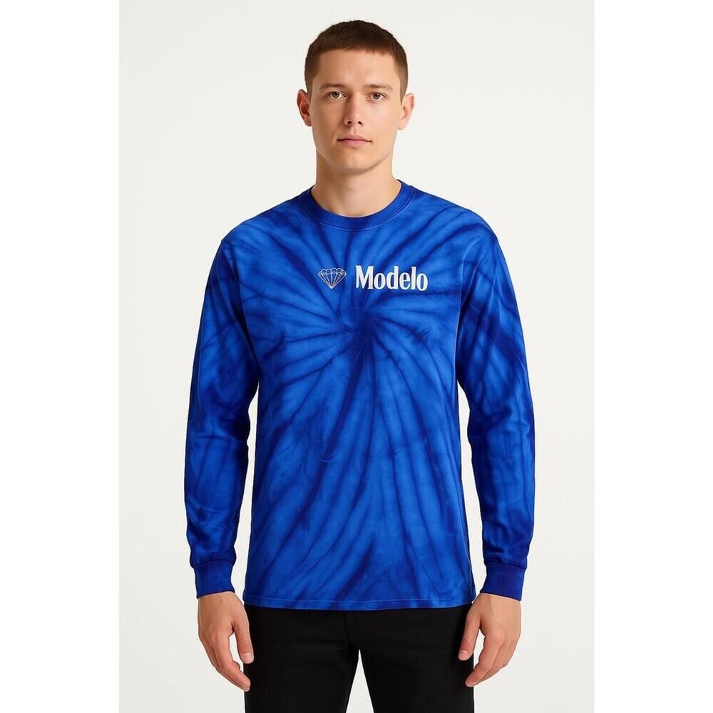Diamond Supply Co Modelo Long Sleeve T-Shirt Mens M Blue Tie Dye Skull Graphic